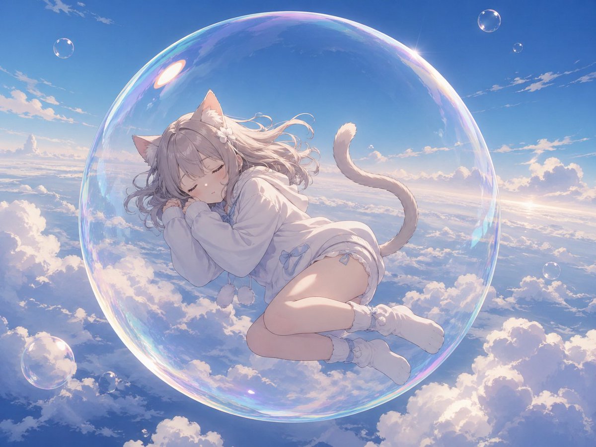 Bubble Cat Sleeping in Sky — Kreativer Sora-2-Prompt