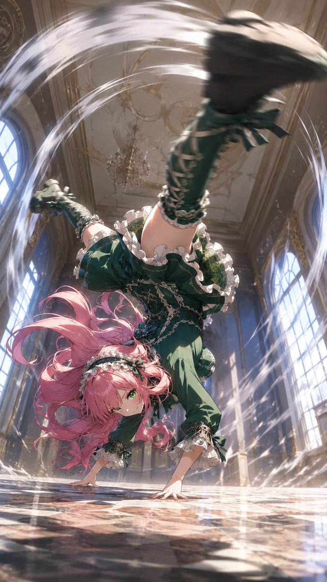 Gothic Maid Acrobatic Kick — Sora 2 Anime Action Prompt