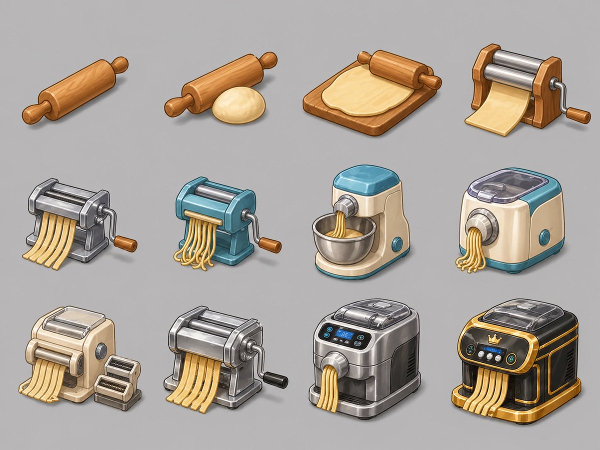 Pasta Maker Evolution Sprite Sheet — Merge Game Assets