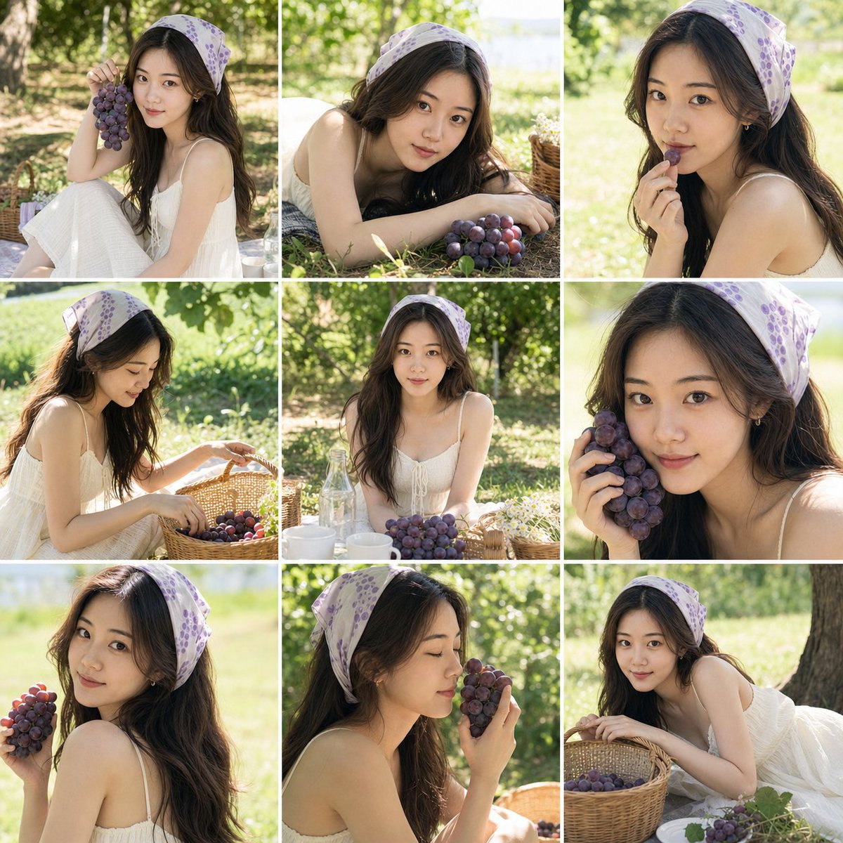 Summer Grape Girl Photo Grid — Sora 2 Portrait Prompt