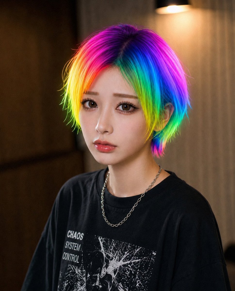 Rainbow Hair Portrait with Face Privacy Block — Sora 2 Prompt