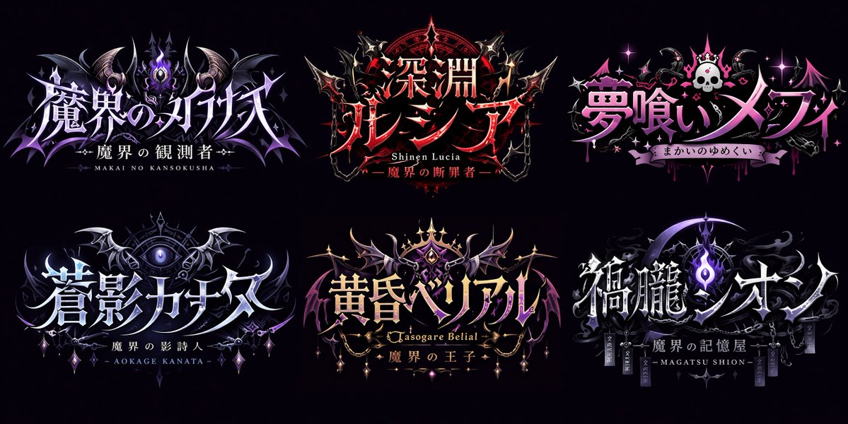 Gothic Dark Fantasy VTuber Logo Grid — 6 Designs