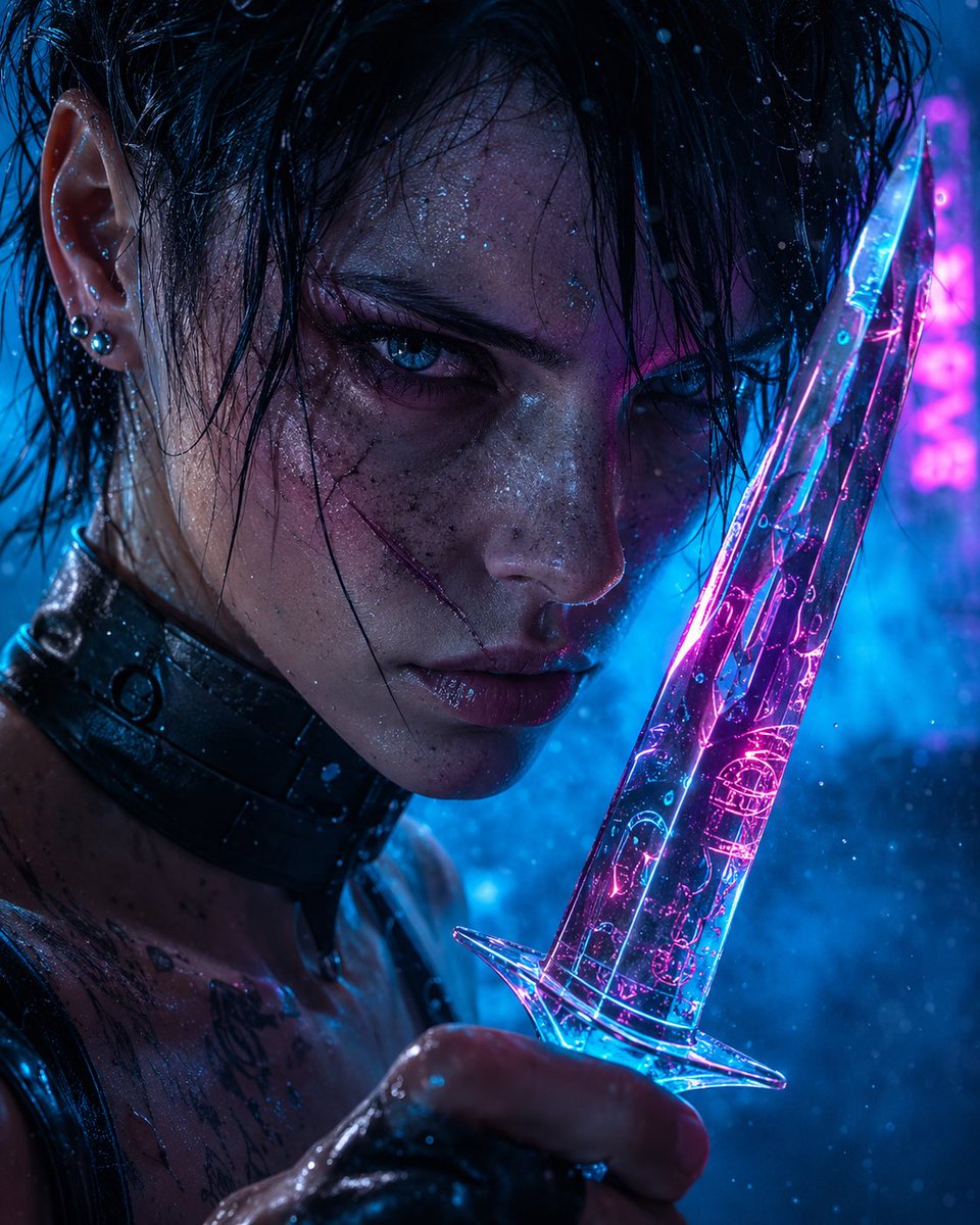 Cyberpunk Assassin with Neon Glass Dagger — Sora 2 Prompt