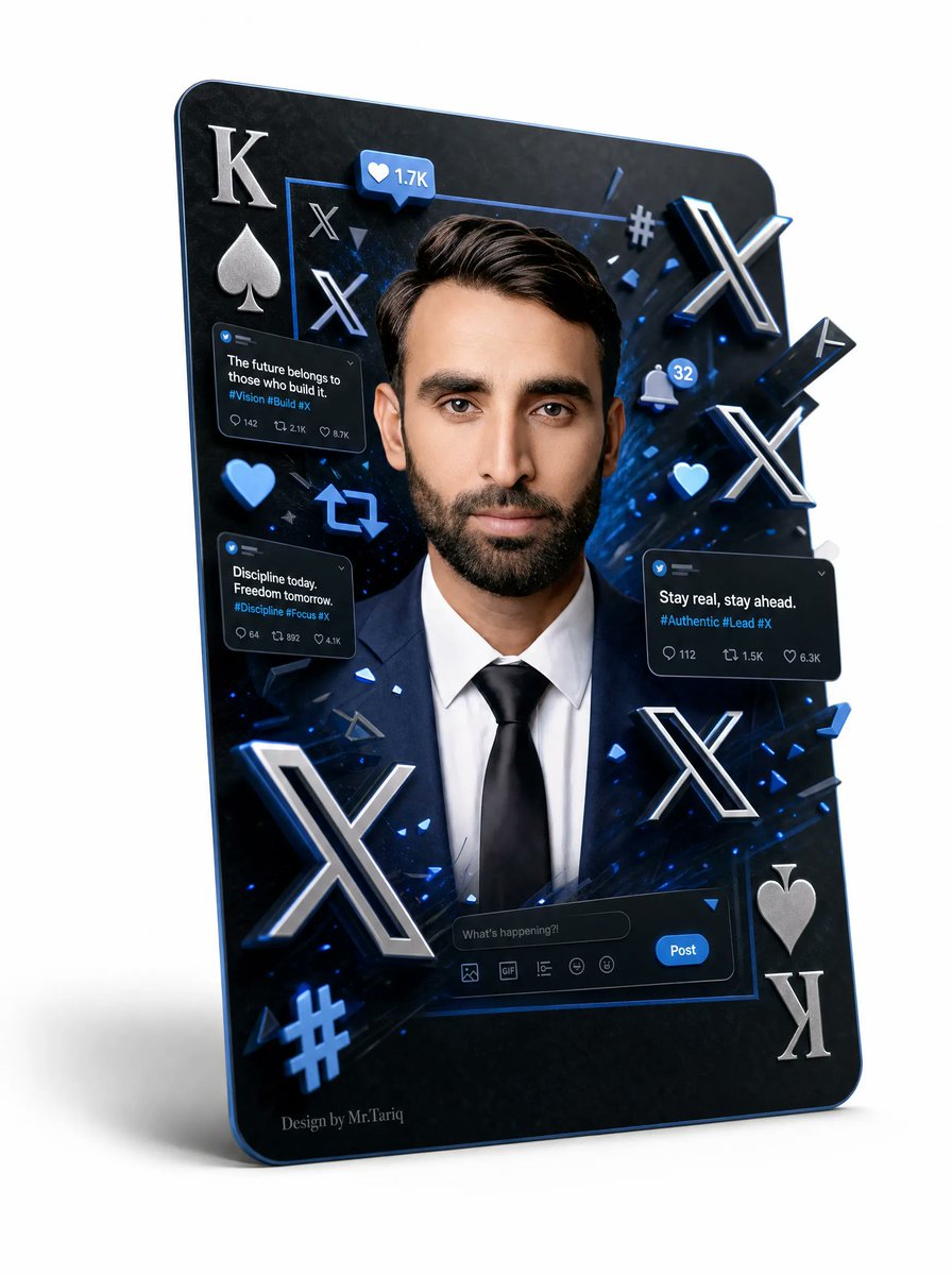 3D X/Twitter Playing Card Portrait Poster — Sora 2 Prompt