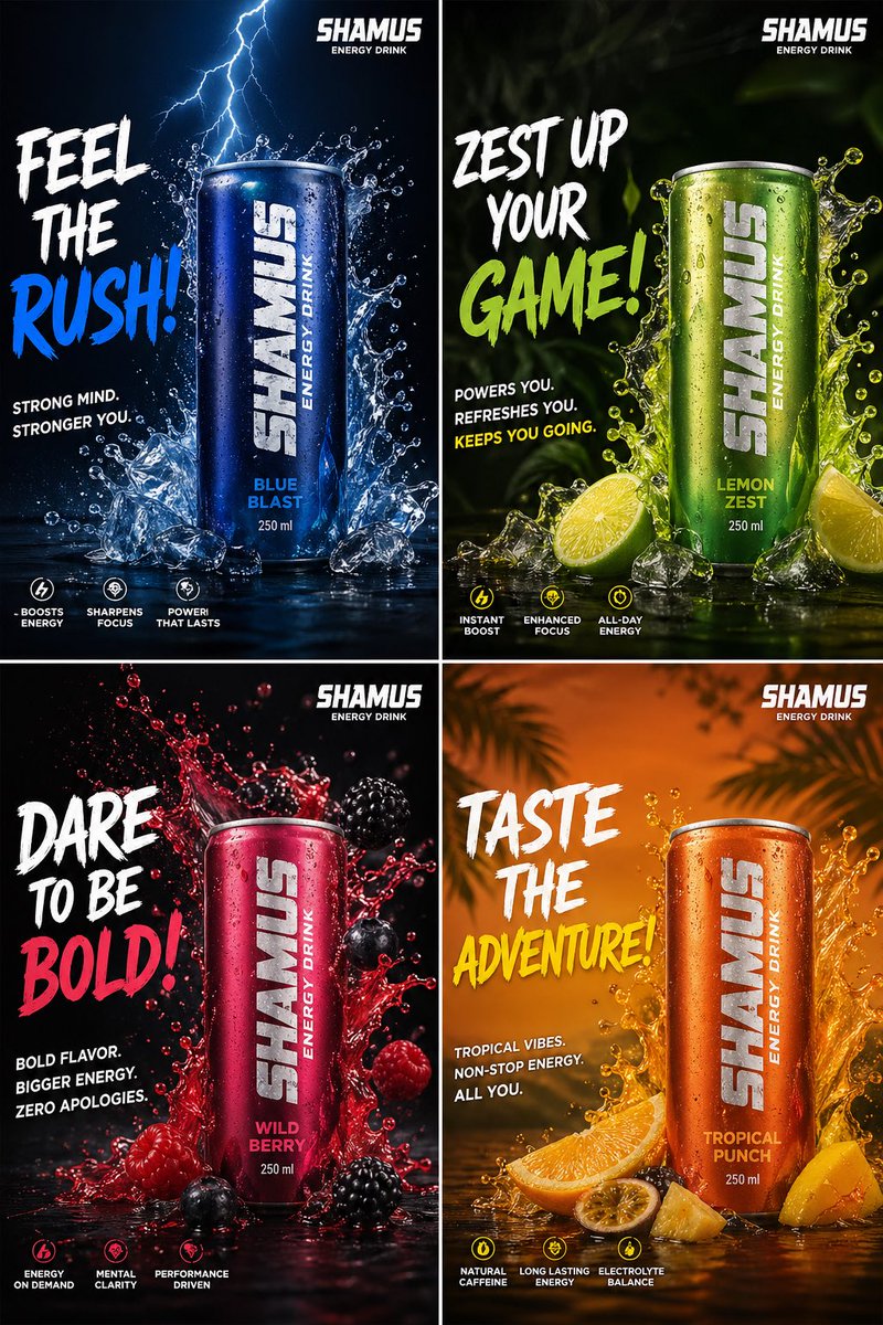 Energy Drink Instagram Creatives — Vibrant Social Media Posters