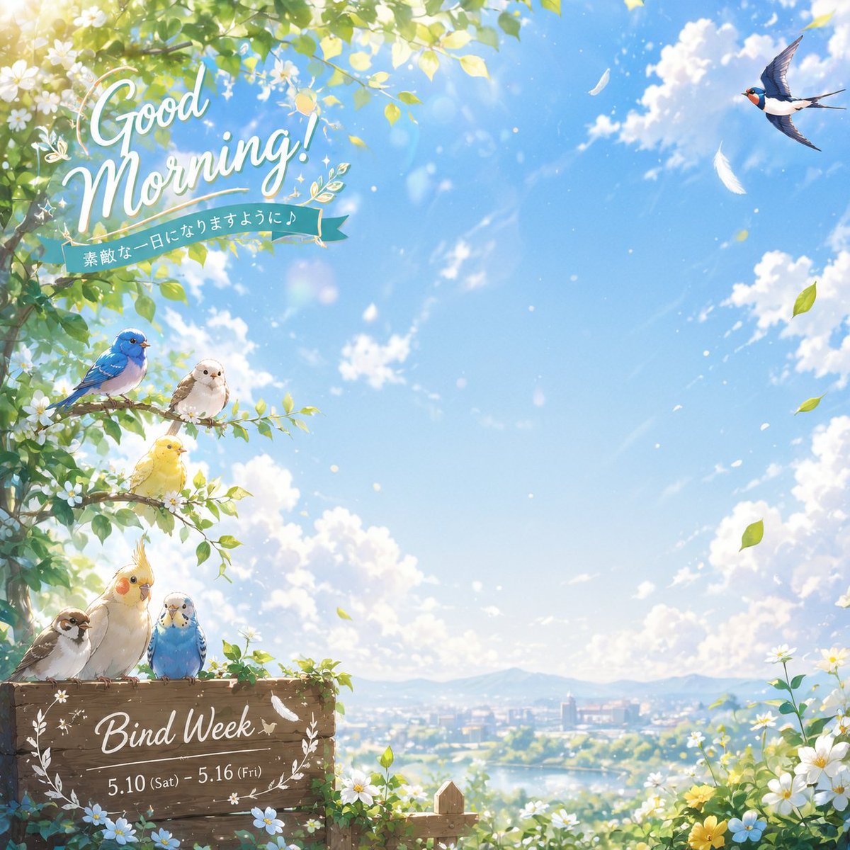 Morning Birds VTuber Frame — Spring Anime Watercolor Border