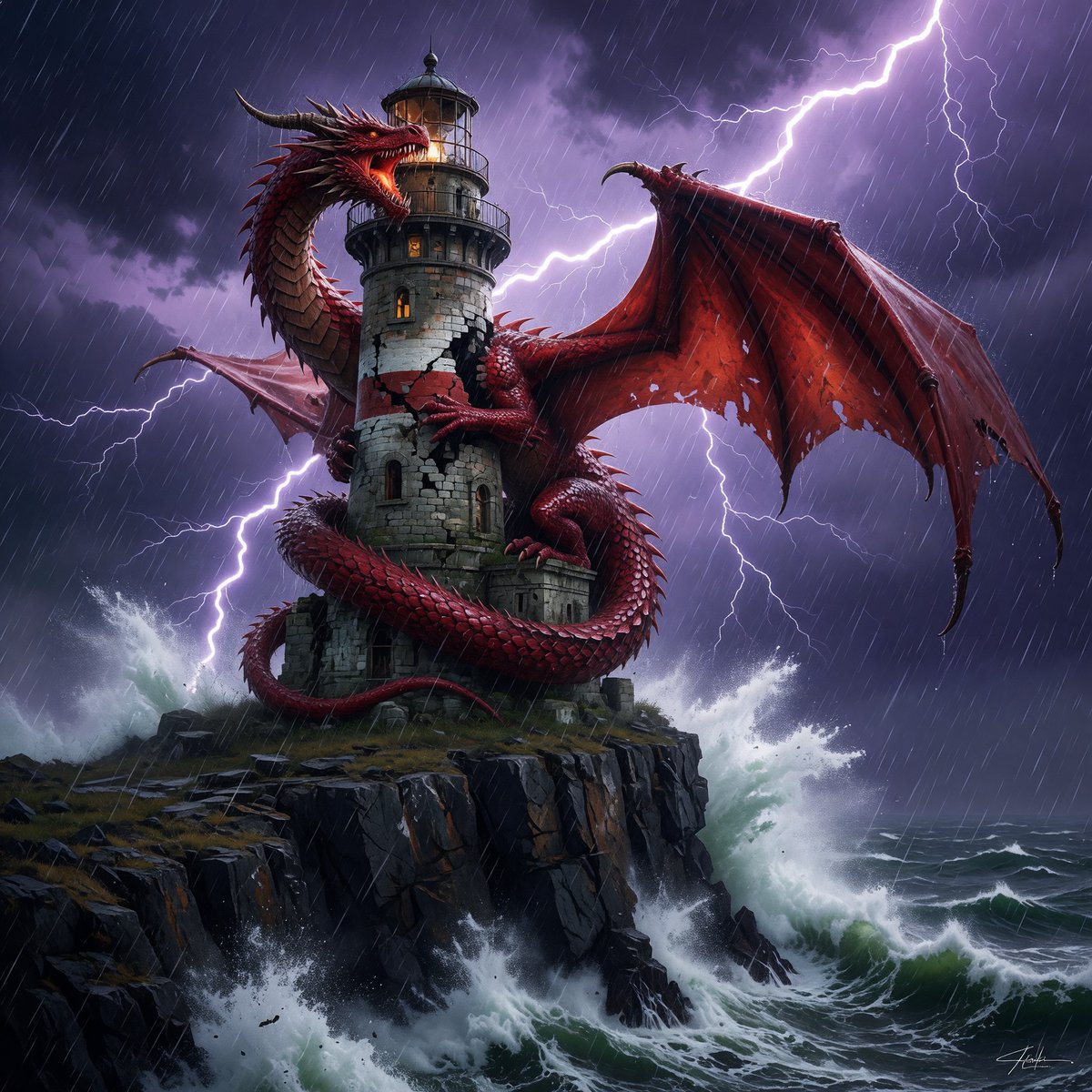 Dragon-Coiled Lighthouse Storm — Sora 2 Prompt