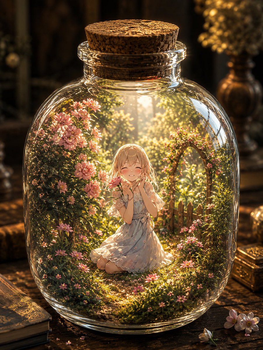 Enchanted Bottle Garden — Fantasy Anime Scene Prompt