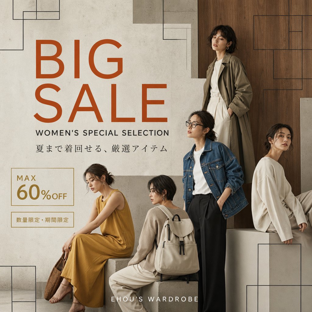 Elegant Square Fashion Sale Poster — 5 Models Editorial Layout