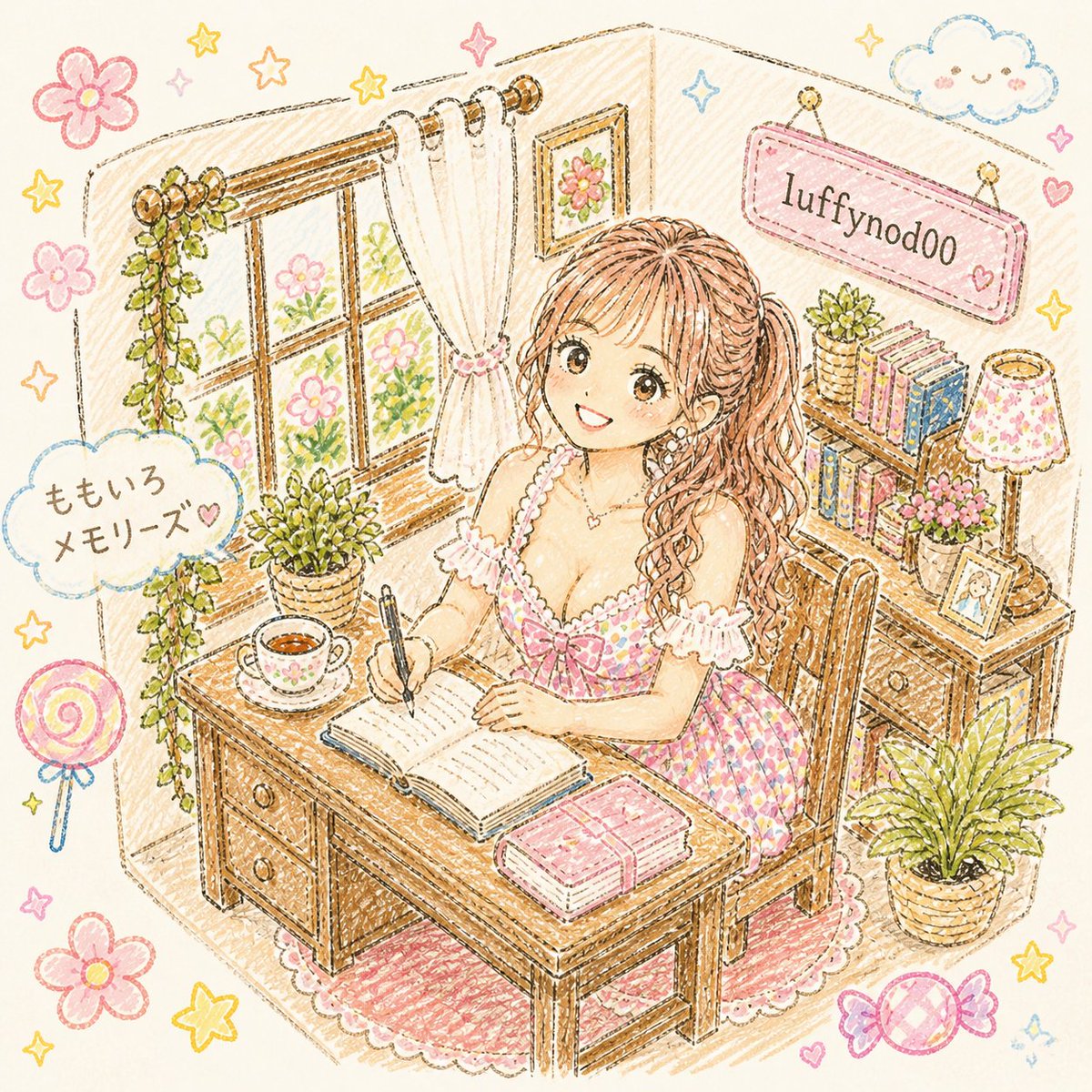 Cute Study Room Illustration — Cozy Pencil & Crayon Art