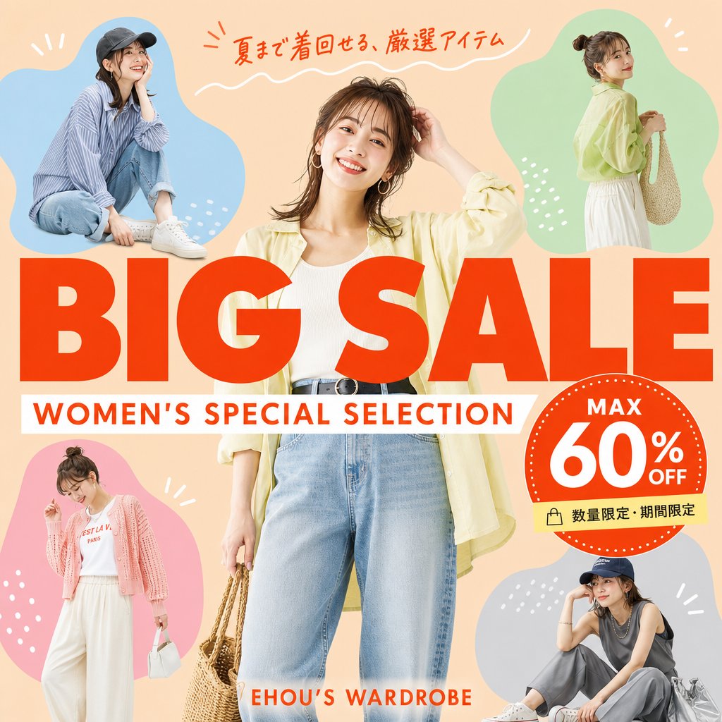 Japanese-Style Summer Fashion Sale Banner — 60% Off Ad Prompt