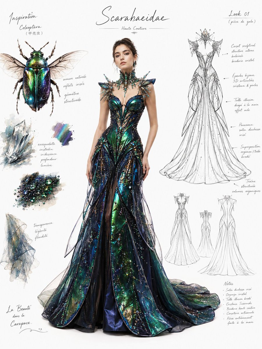 Haute Couture Design Concept — Beetle-Inspired Gown Prompt