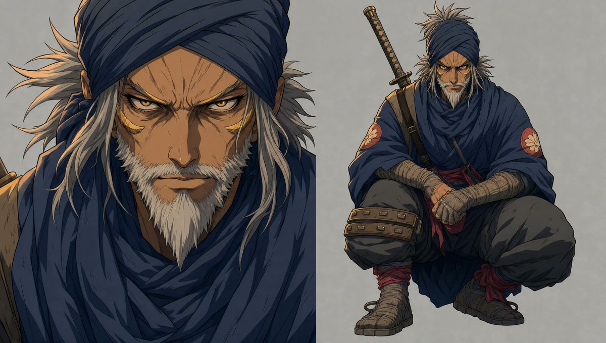 Faceless Ninja Character Redesign — Dual-View Concept Art Prompt