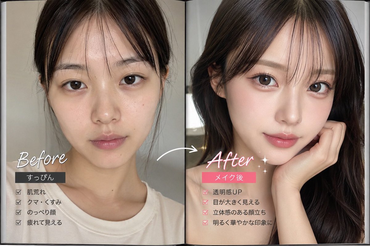 Japanese Makeup Before & After Magazine Spread — AI Prompt