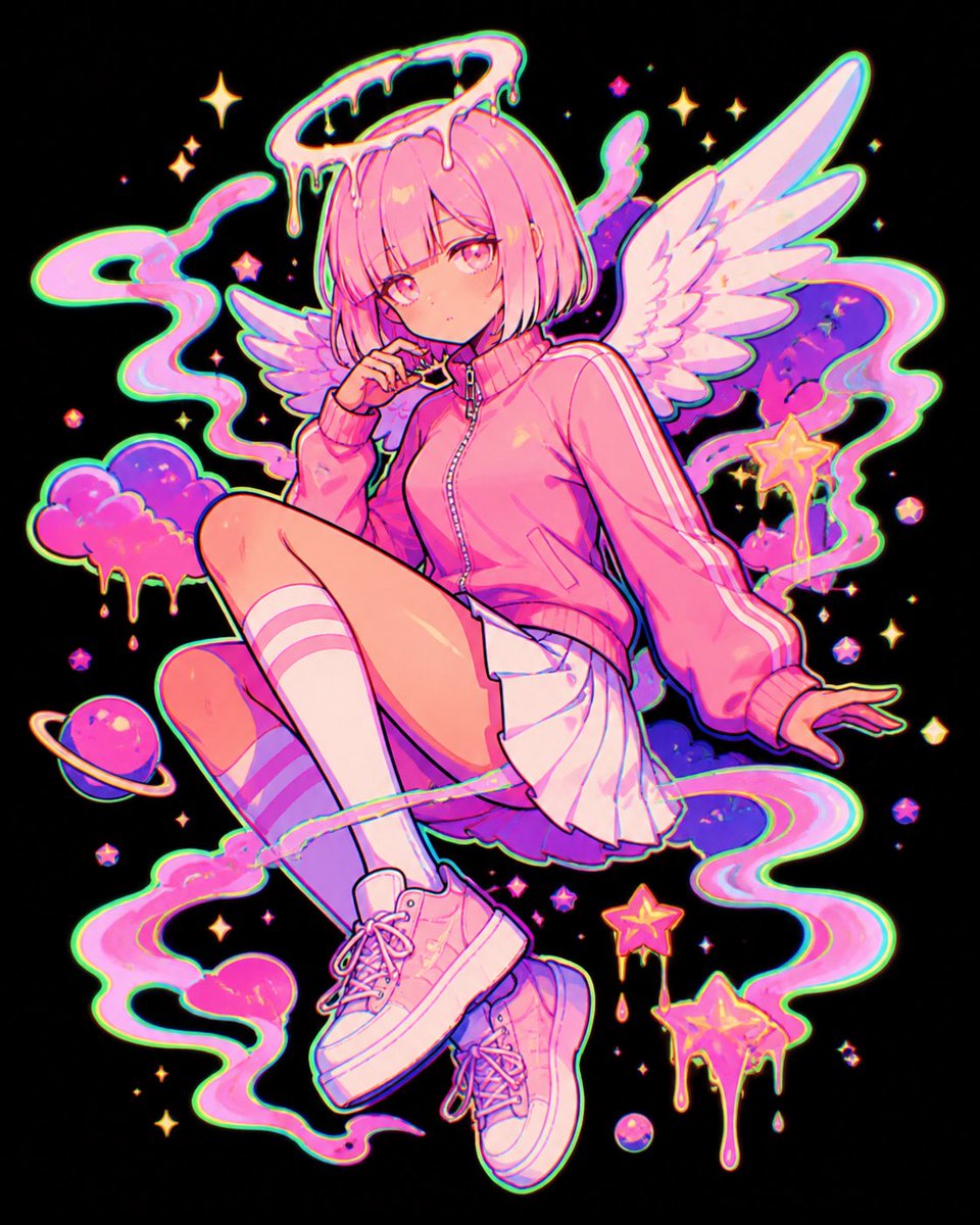 Cyberpunk Angel Girl in Candy Galaxy — Sora 2 Prompt