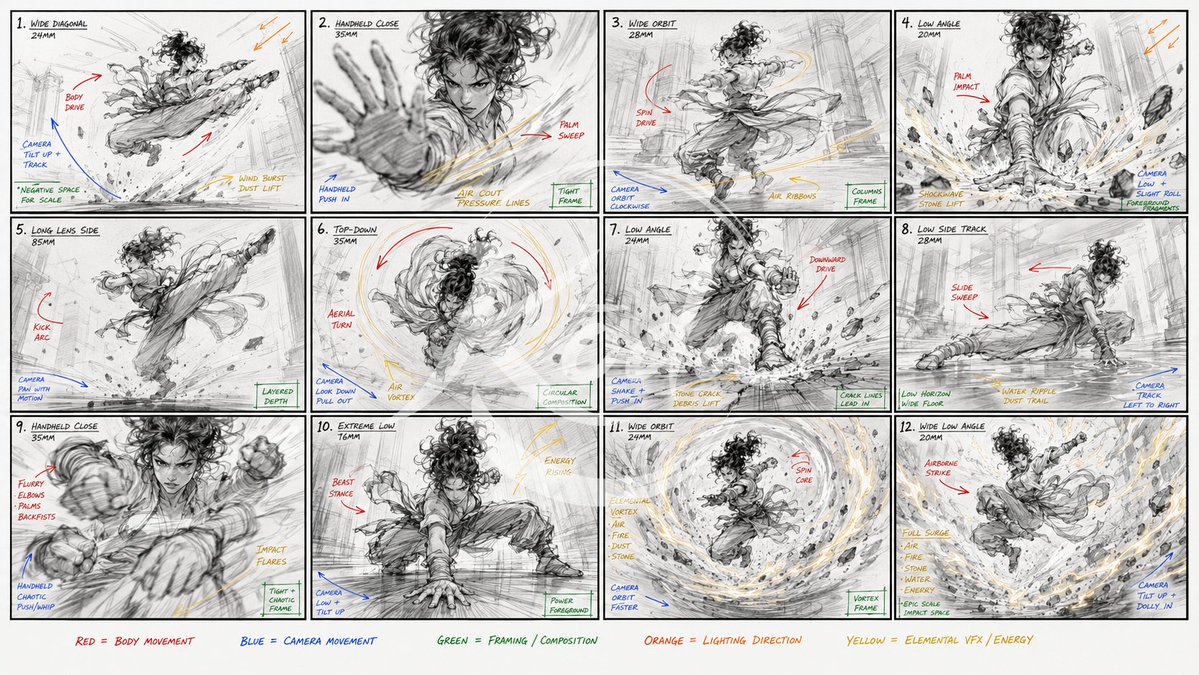 Kung Fu Action Storyboard — Sora 2 Prompt