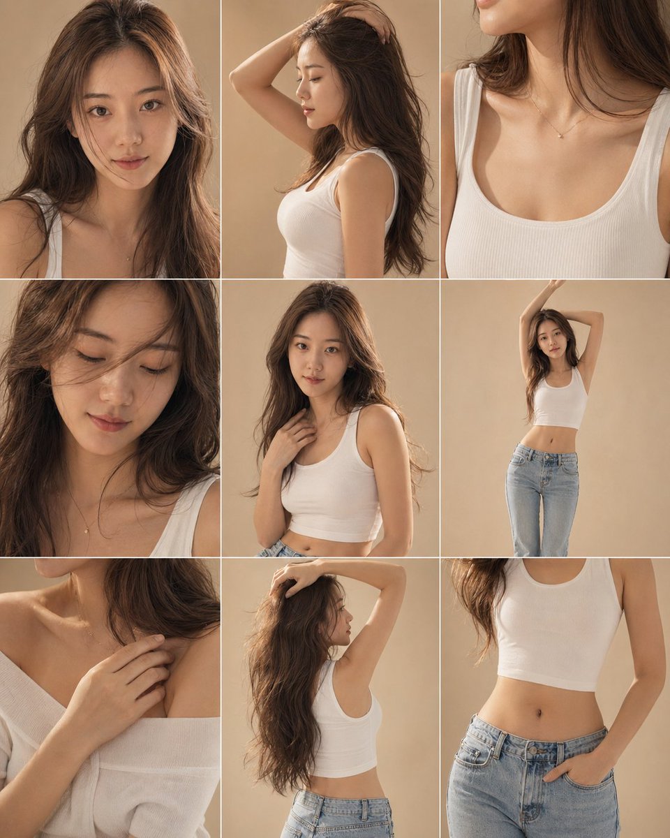 Warm Minimalist Studio Fashion Photo Grid — Sora 2 Prompt