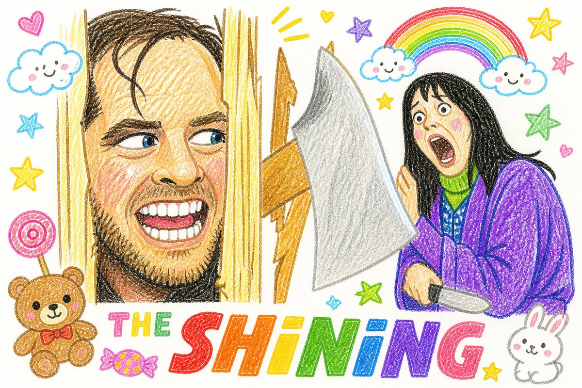 The Shining Horror Poster Crayon Art Style — Sora 2 Prompt