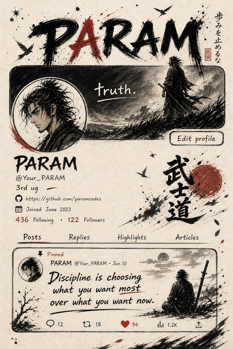 Samurai Ink Social Media Profile — Vagabond-Style Prompt