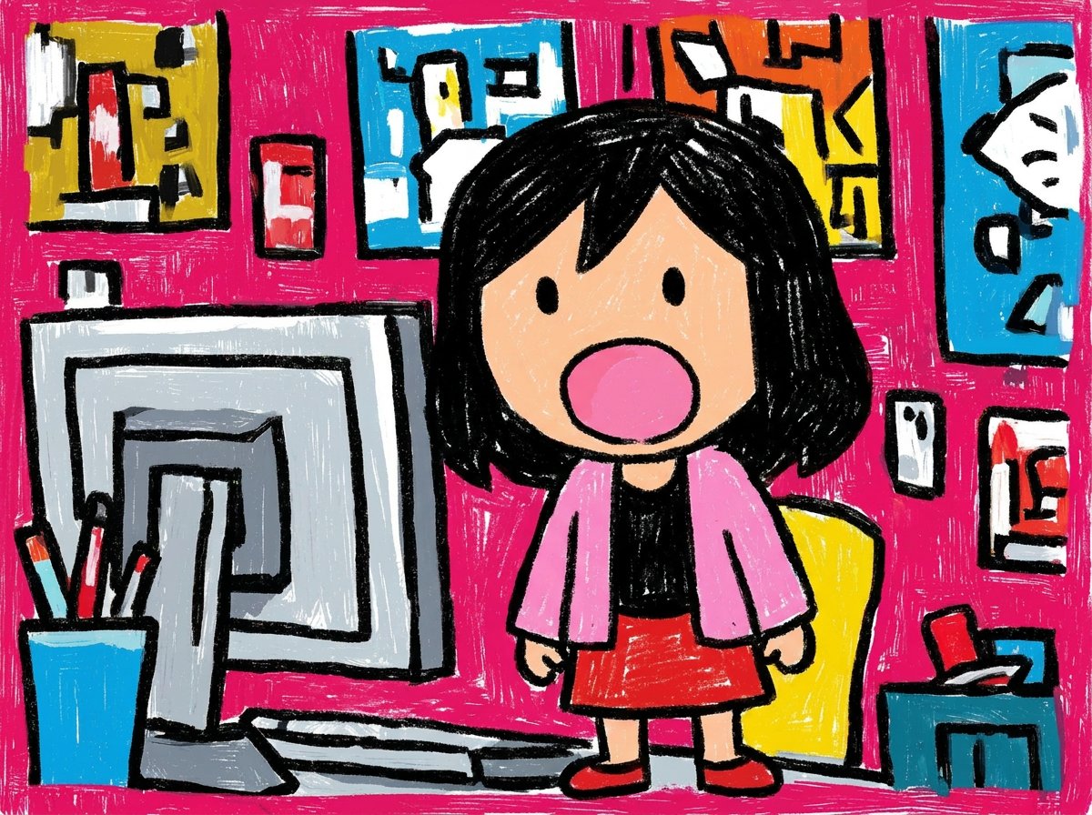 Crayon Cartoon Artist Studio — Childlike Illustration Prompt