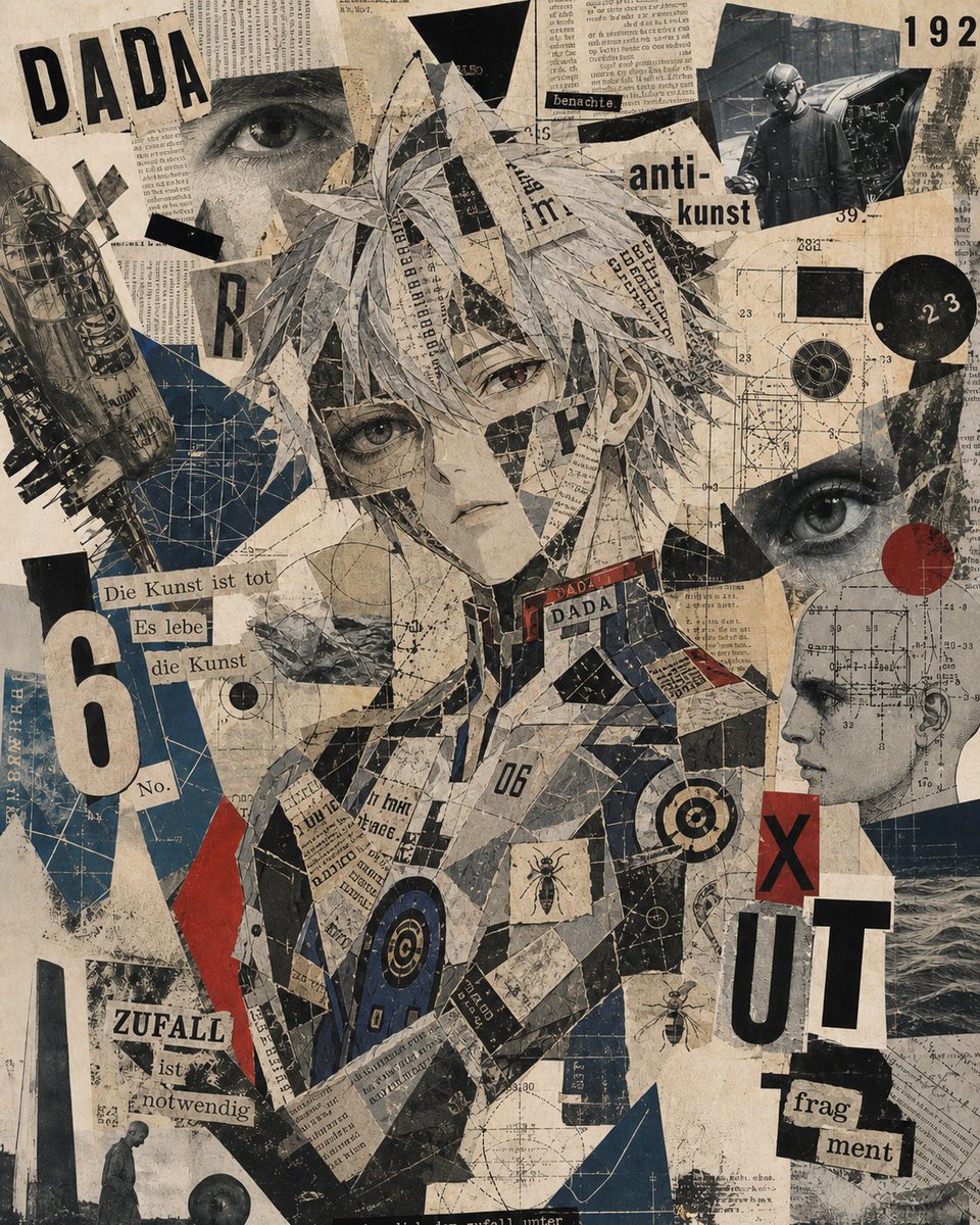 Dadaist Anime Collage Portrait — Mixed-Media Prompt