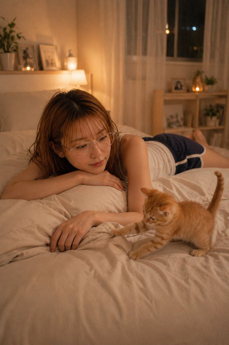 Cozy Bedroom & Kitten Nighttime Scene — Sora 2 Prompt