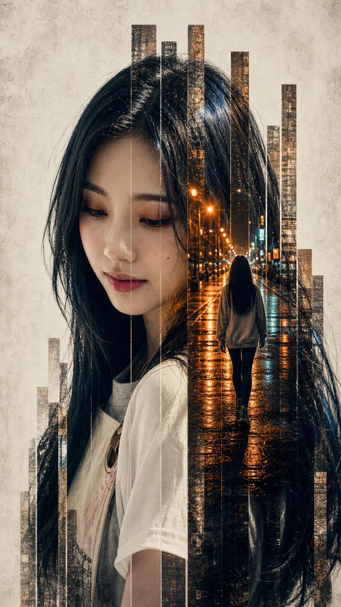 Vertical Slice Double Exposure Portrait — Sora 2 Prompt