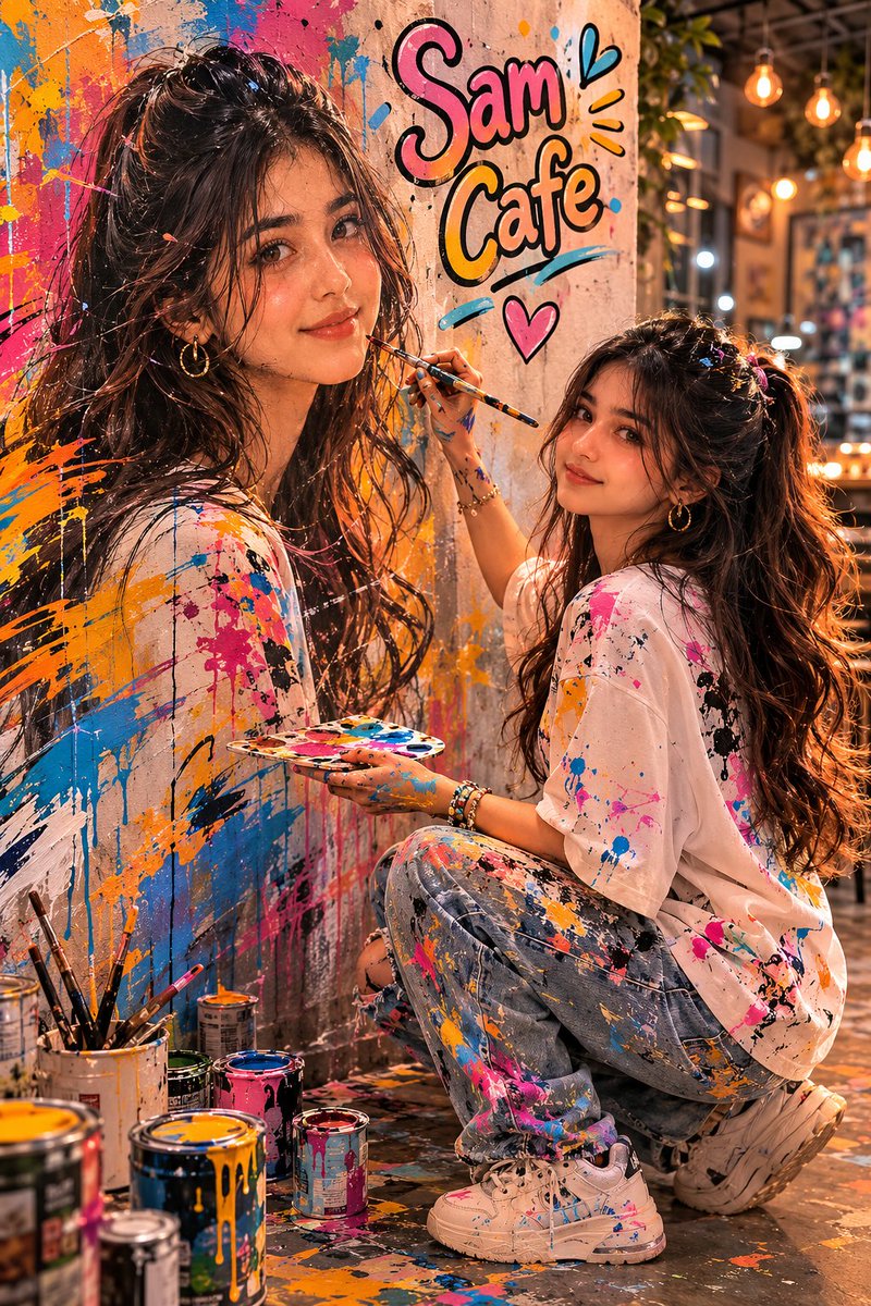 Surreal Café Mural Portrait — Cinematic Art Prompt