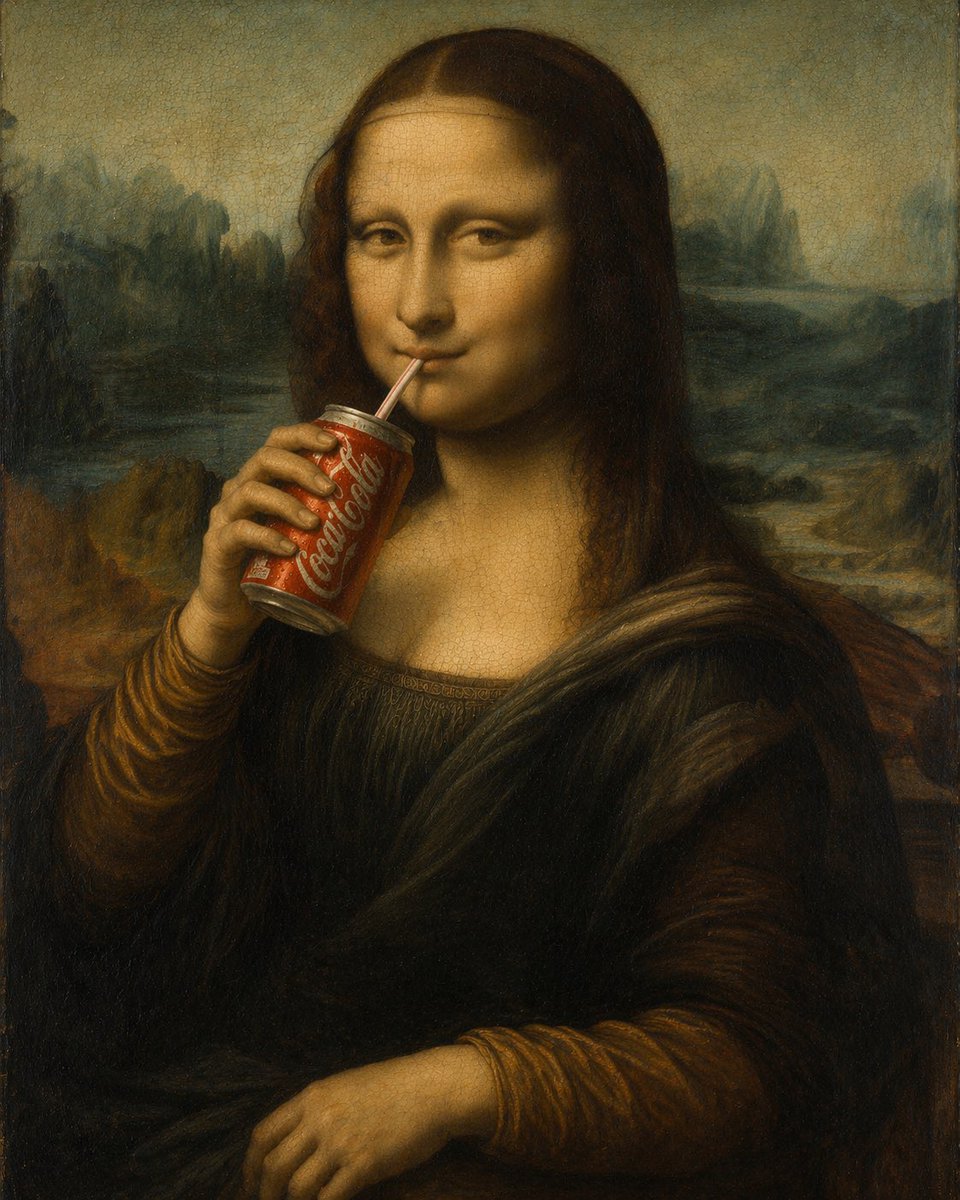 Mona Lisa Drinking Coke — Oil Painting Art Prompt