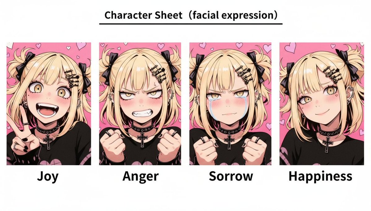 Gothic Punk Anime Expression Sheet — 4-Panel Character Design Prompt