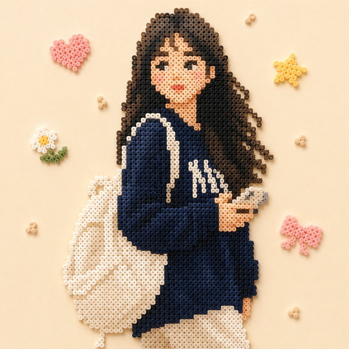 Pixel Art Portrait Prompt — Warm Bead-Style Portrait