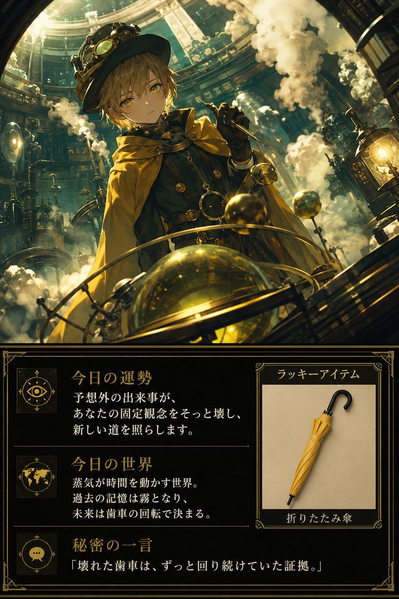 Steampunk Daily Fortune Card — Cinematic Anime Poster Prompt
