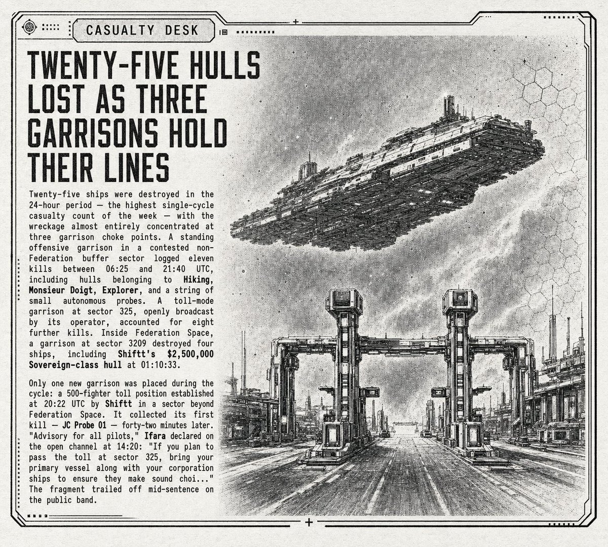 Retro Sci-Fi Casualty Report Front Page — Sora 2 Prompt