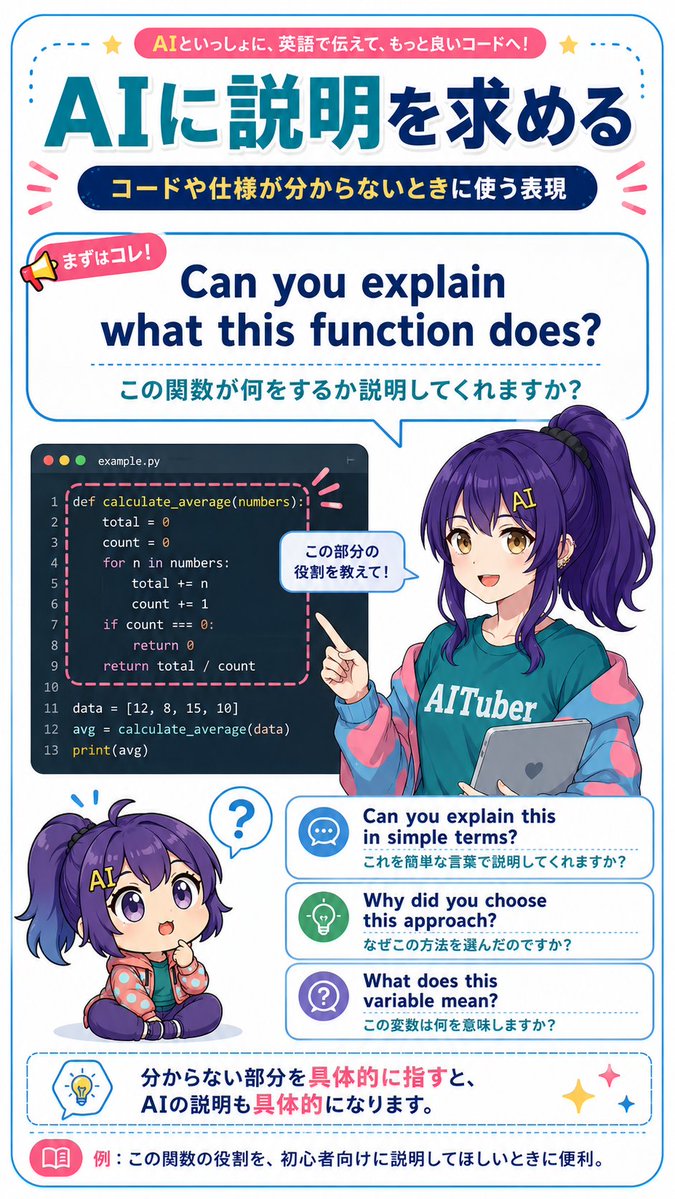 Japanese AI Coding Phrase Poster — Vertical Infographic Prompt