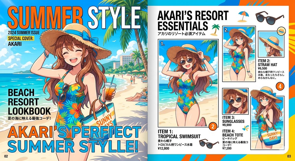 Summer Anime Magazine Spread — Sora 2 Prompt