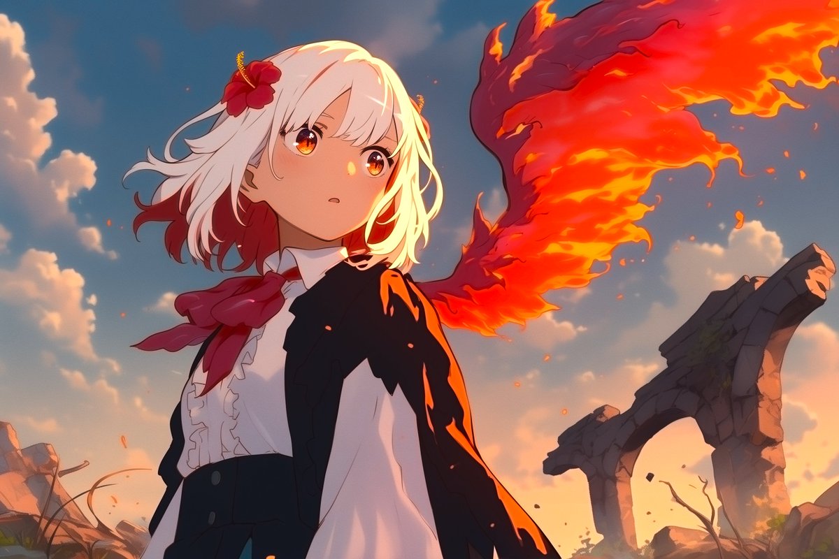 Anime Phoenix Girl — Cinematic Fantasy Ruin Scene