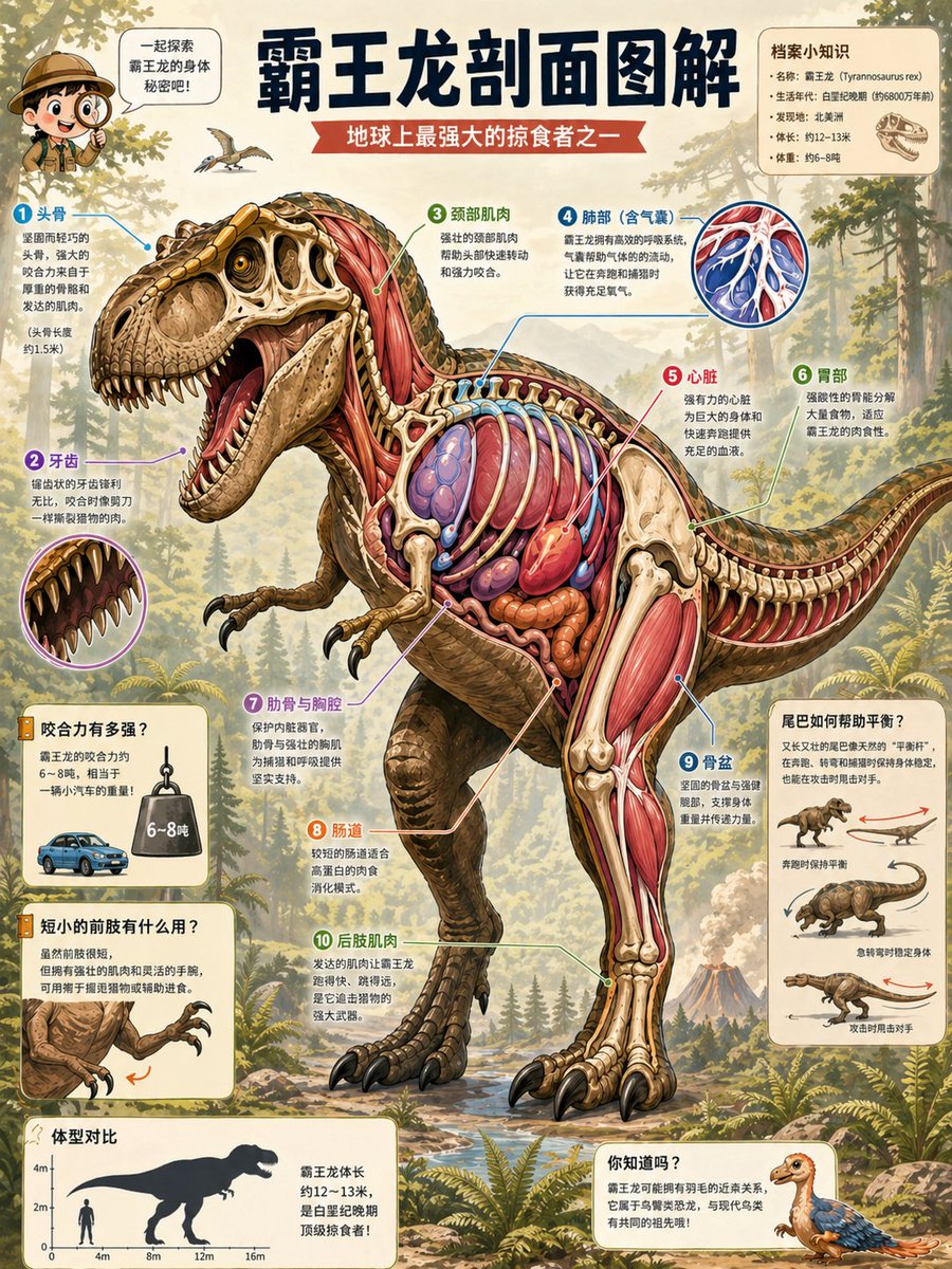 T-Rex Anatomical Cutaway Poster — Science Prompt