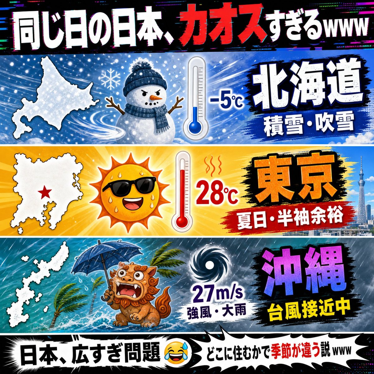 Japan Chaos Weather Meme — Sora 2 Viral Infographic Prompt