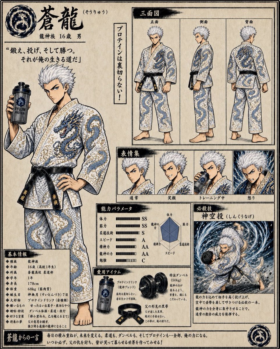 Fantasy Judo Anime Character Sheet — Sora 2 Prompt