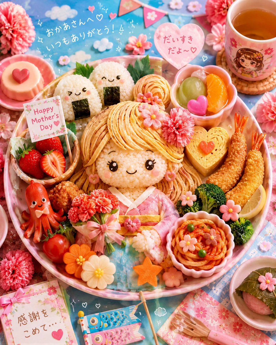 Kawaii Mother's Day Bento Food Art — Sora 2 Prompt