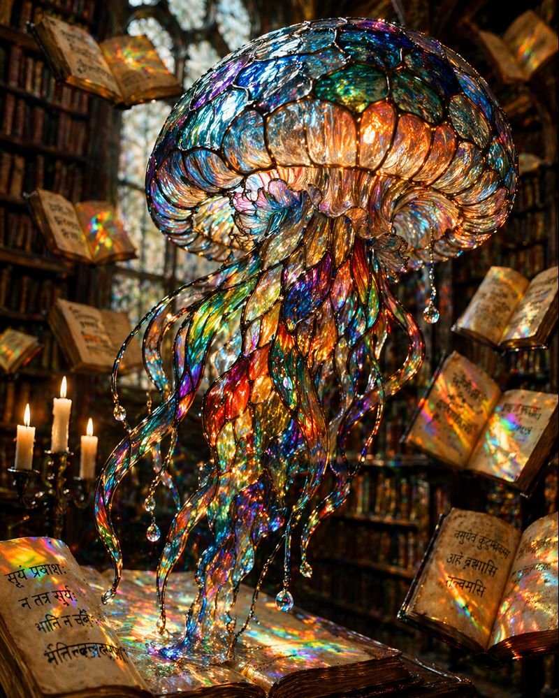 Stained Glass Jellyfish Macro — AI Prompt