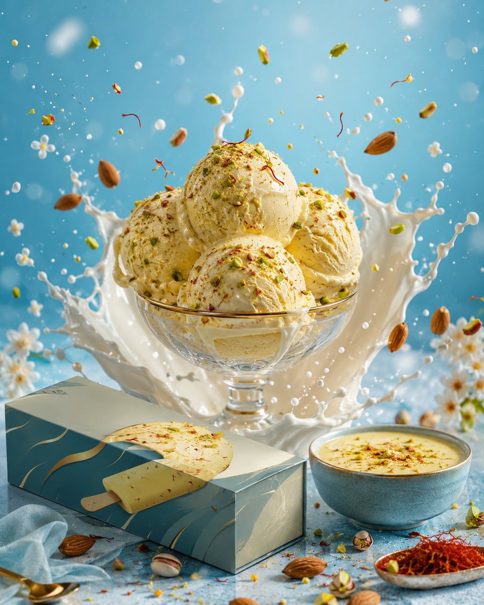 Luxury Saffron Pistachio Ice Cream Splash — Sora 2 Prompt