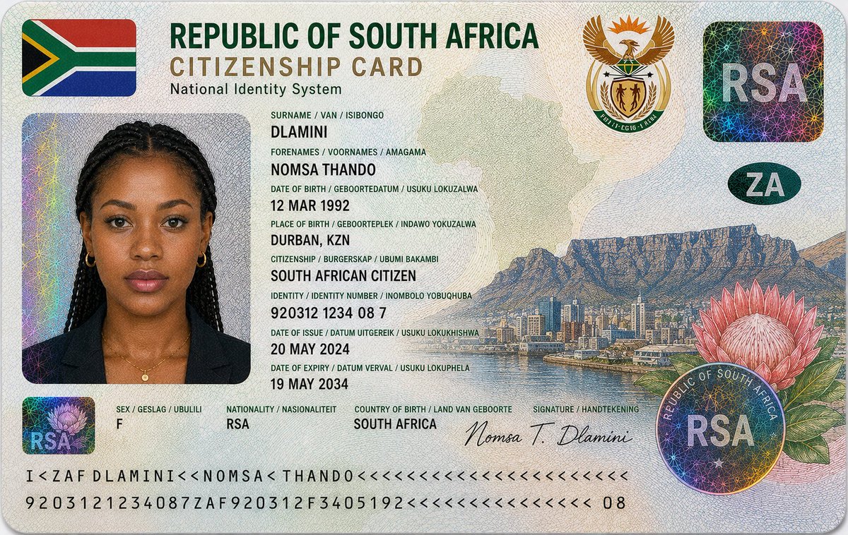Realistic South African ID Card — AI Prompt with Security Hologram