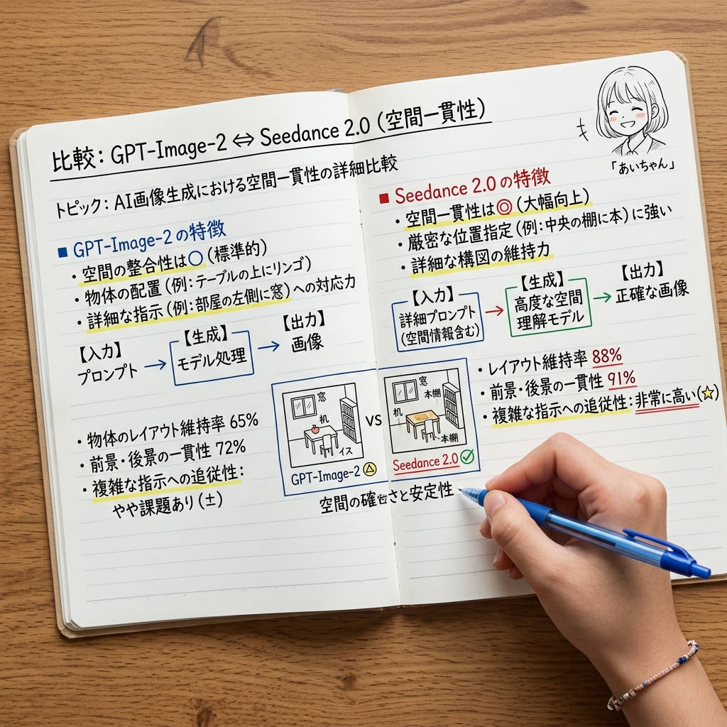 AI Spatial Consistency Comparison — Handwritten Notebook Prompt