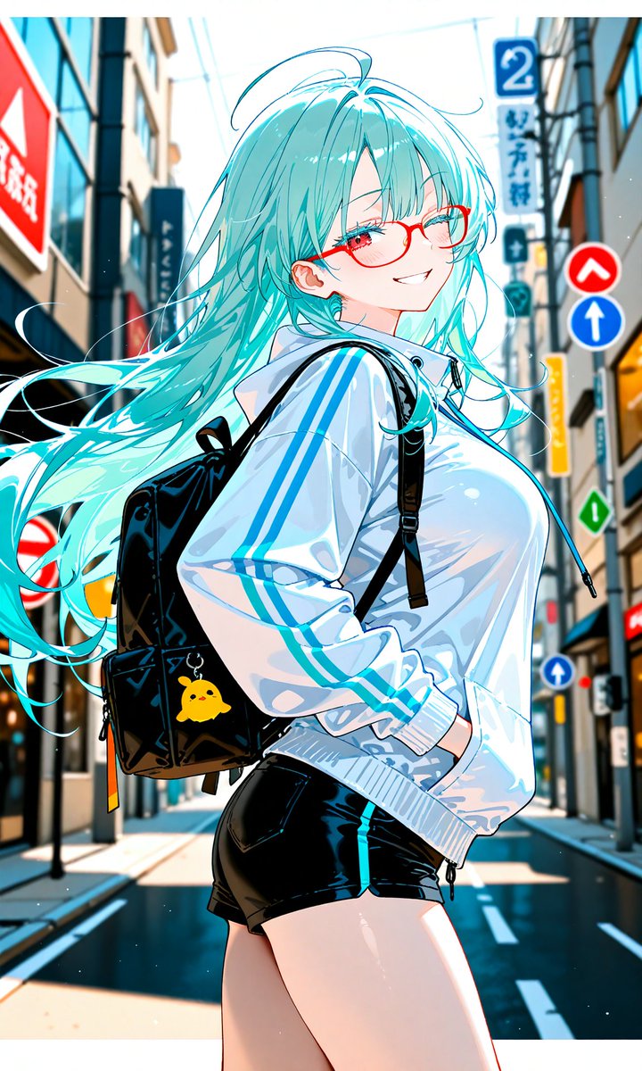 Anime Street Portrait with Teal Hair — Sora 2 Prompt