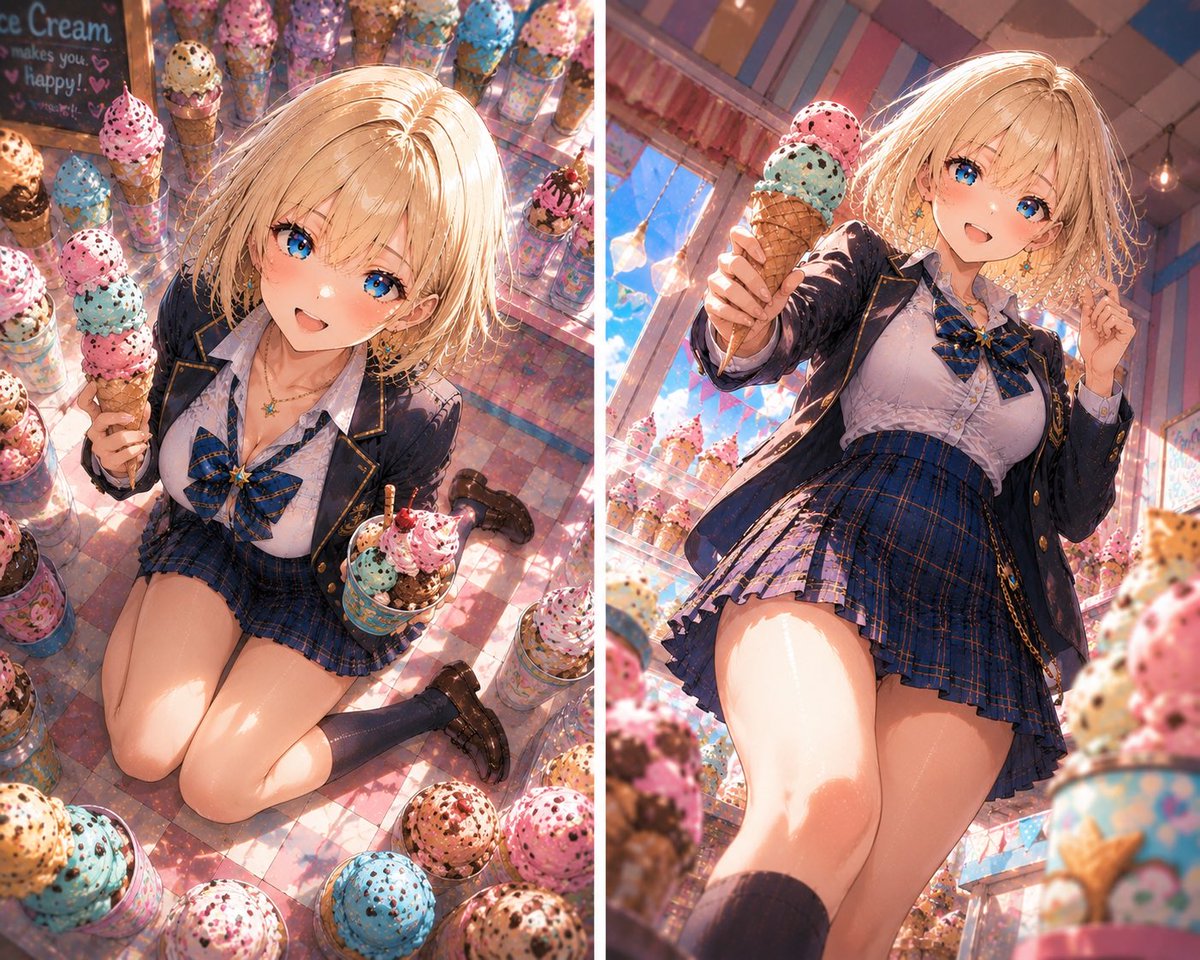Anime Ice Cream Parlor Diptych — Vibrant Sora 2 Prompt