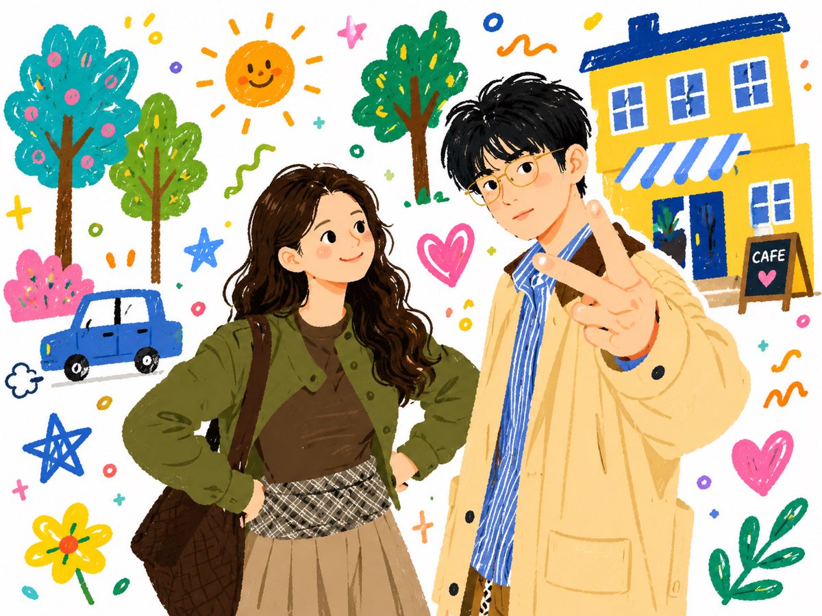 Whimsical 2.5D Couple Doodle — Sora 2 Prompt