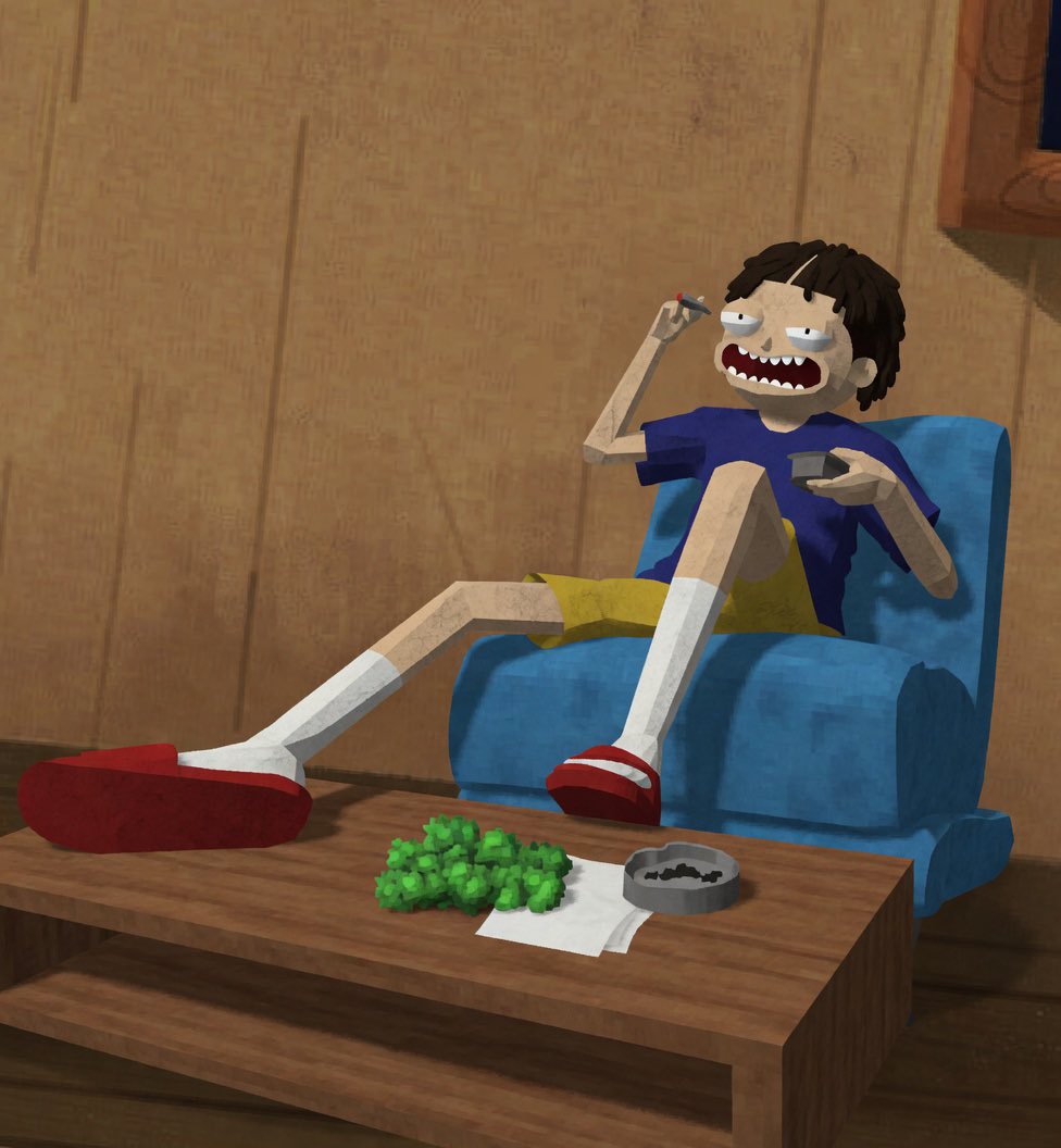 Low-Poly Slacker Living Room — 3D Cartoon Prompt