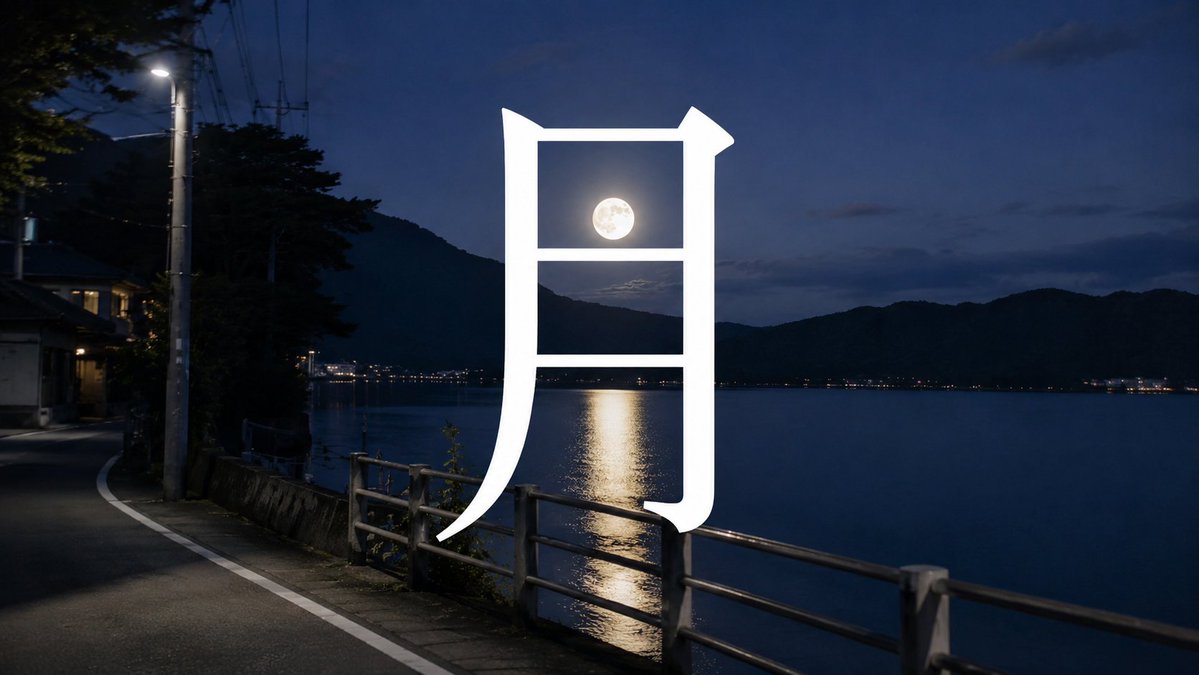 Moon Over Lake — Cinematic Japanese Typography Prompt
