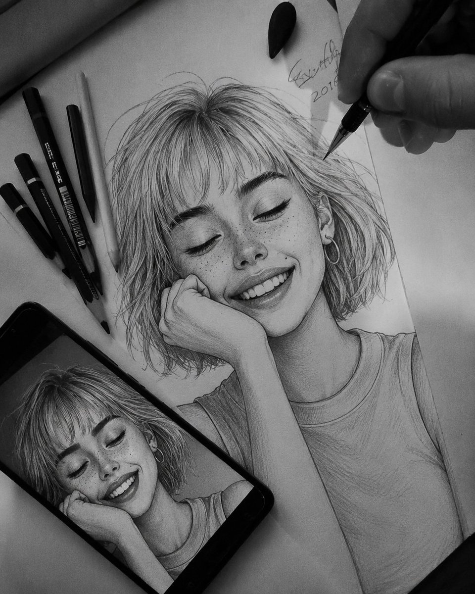 Hyperrealistic Pencil Portrait — Sora 2 Prompt
